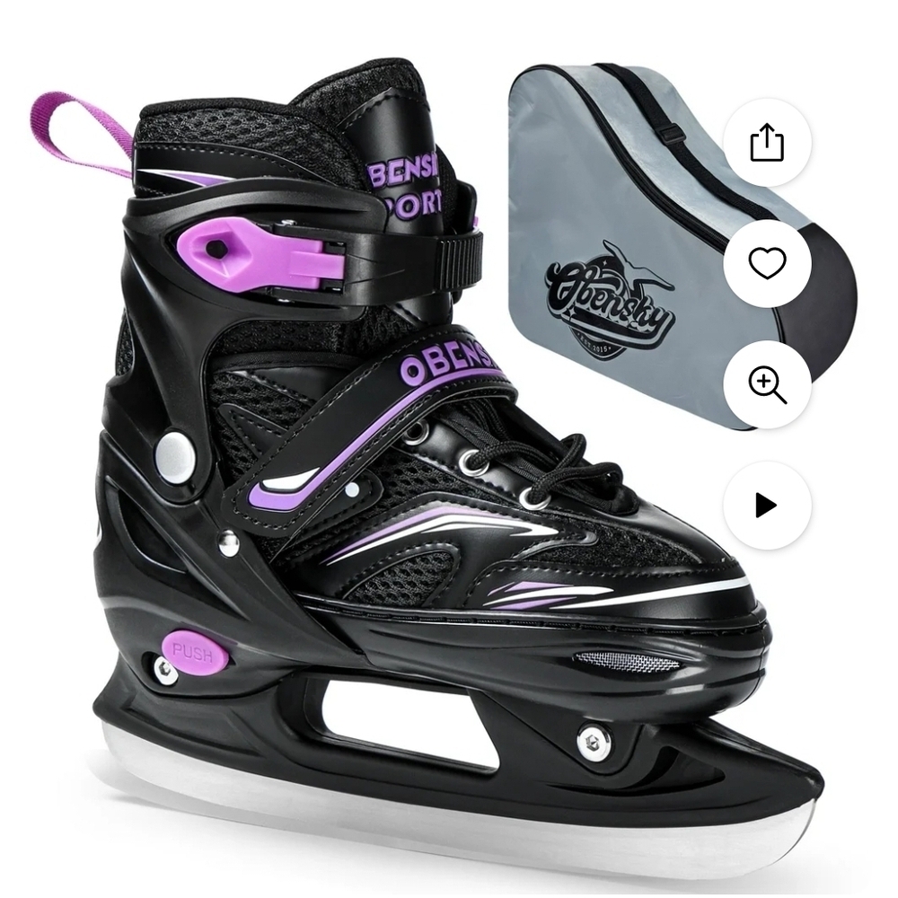 Black and Purple Ice Skates with Carrying Bag SIZE US 4-7